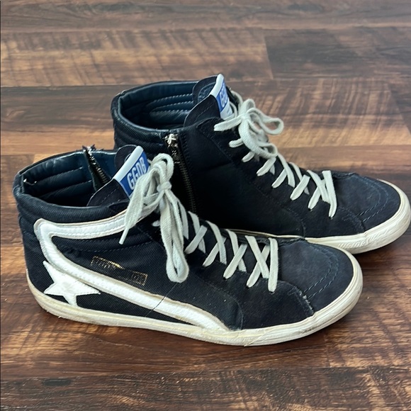Golden Goose White and Black Denim & Suede High-Top Sneakers 44 US size 11 - Picture 9 of 14